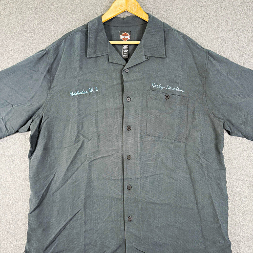 Harley Davidson Shirt Mens 2XL Gray Sturgis Barbados Embroidered Button Up NWT